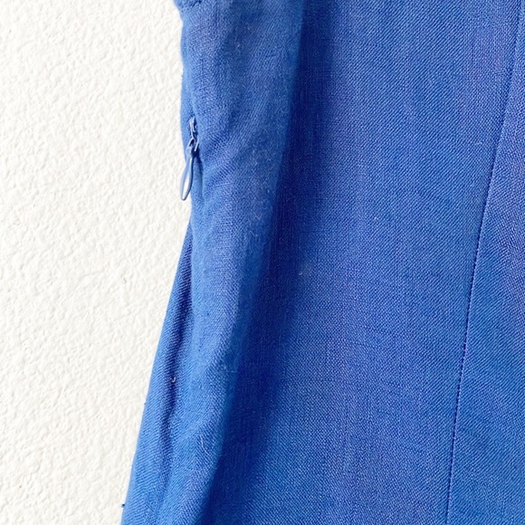 100% Linen Midi Blue Sleeveless Dress Size Petite Med - Picture 6 of 11